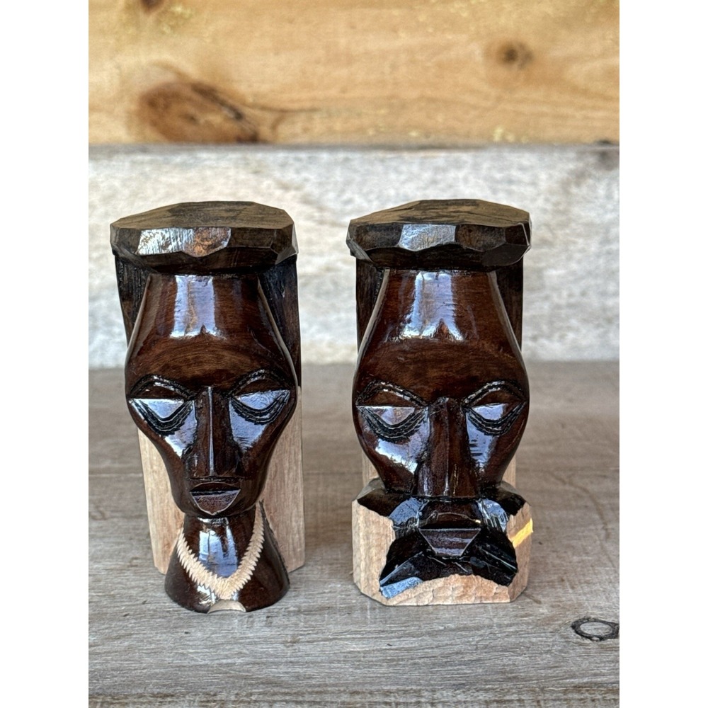 Jamaican Folk Art Hand Carved Wood Wooden Statues Tikis Signed No Problem